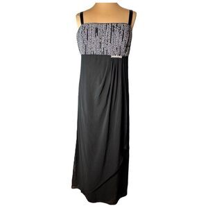 R & M Richards Sz 18 Black Silver Crystal Detail Long Maxi Dress Festive Evening
